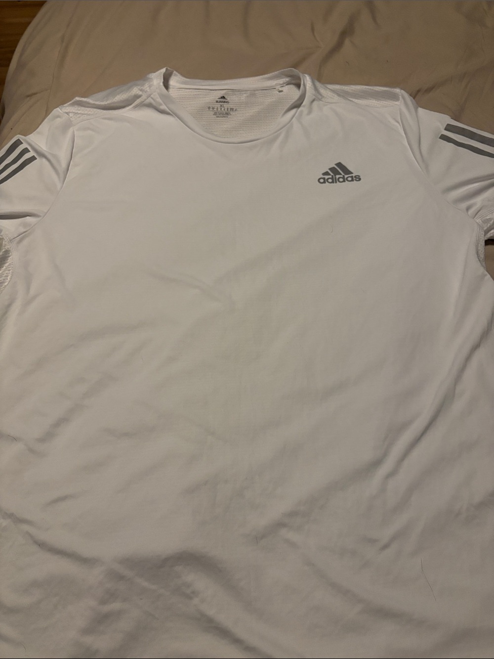 adidas White Short Sleeve Athletic Tee with Gray Logo